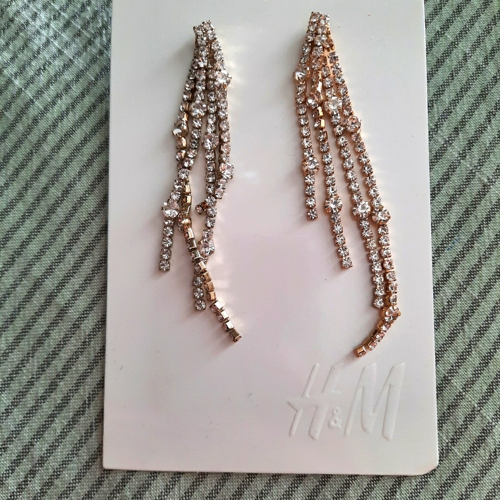 H&M faux diamond and gold dangling earrings